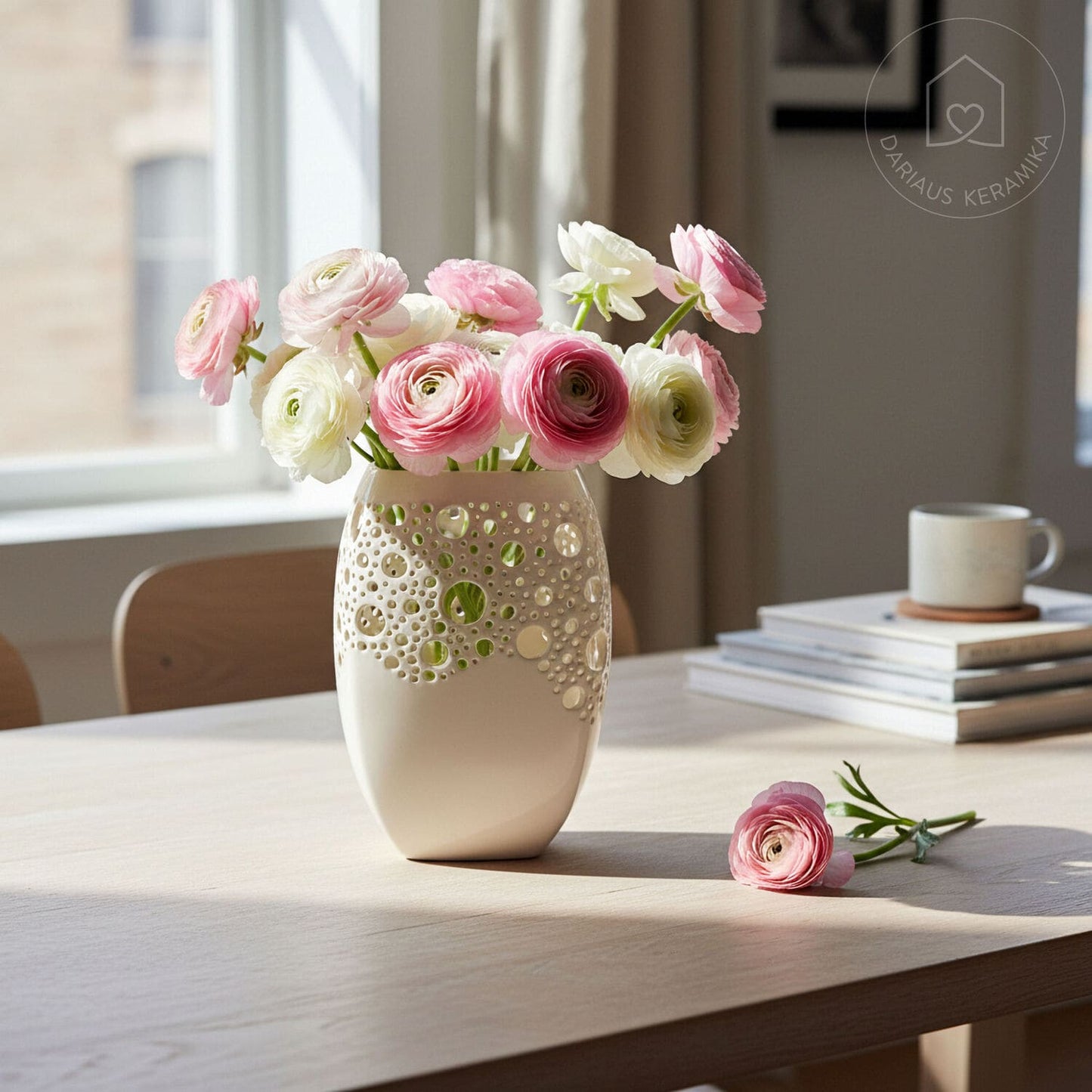 Keraminė vaza-žvakidė su ažūriniu raštu - rankų darbo keramika - Dariaus Keramika