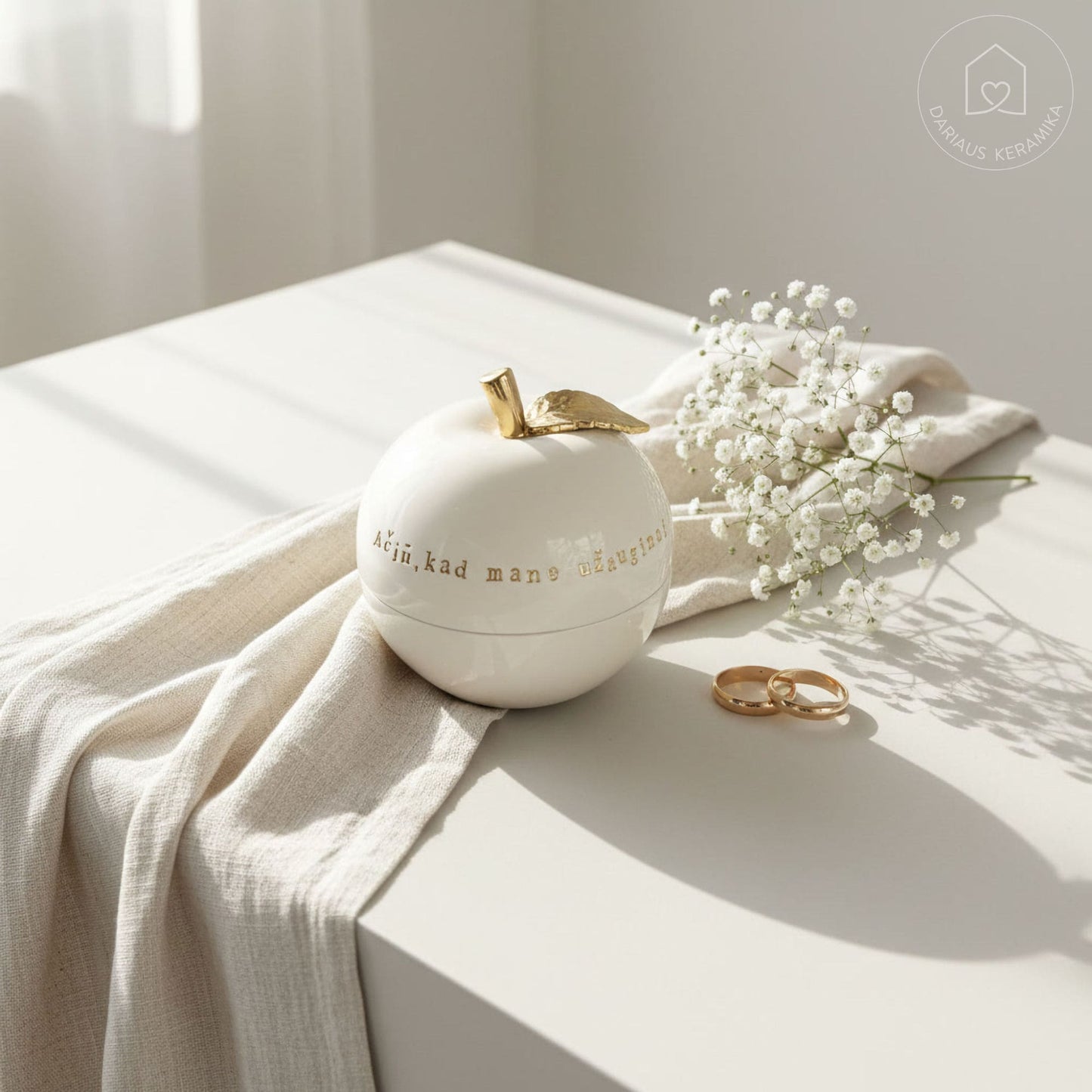 Keraminis dubenėlis su padėka tėvams - vestuvinė dovana su auksu ir vardais - Dariaus Keramika