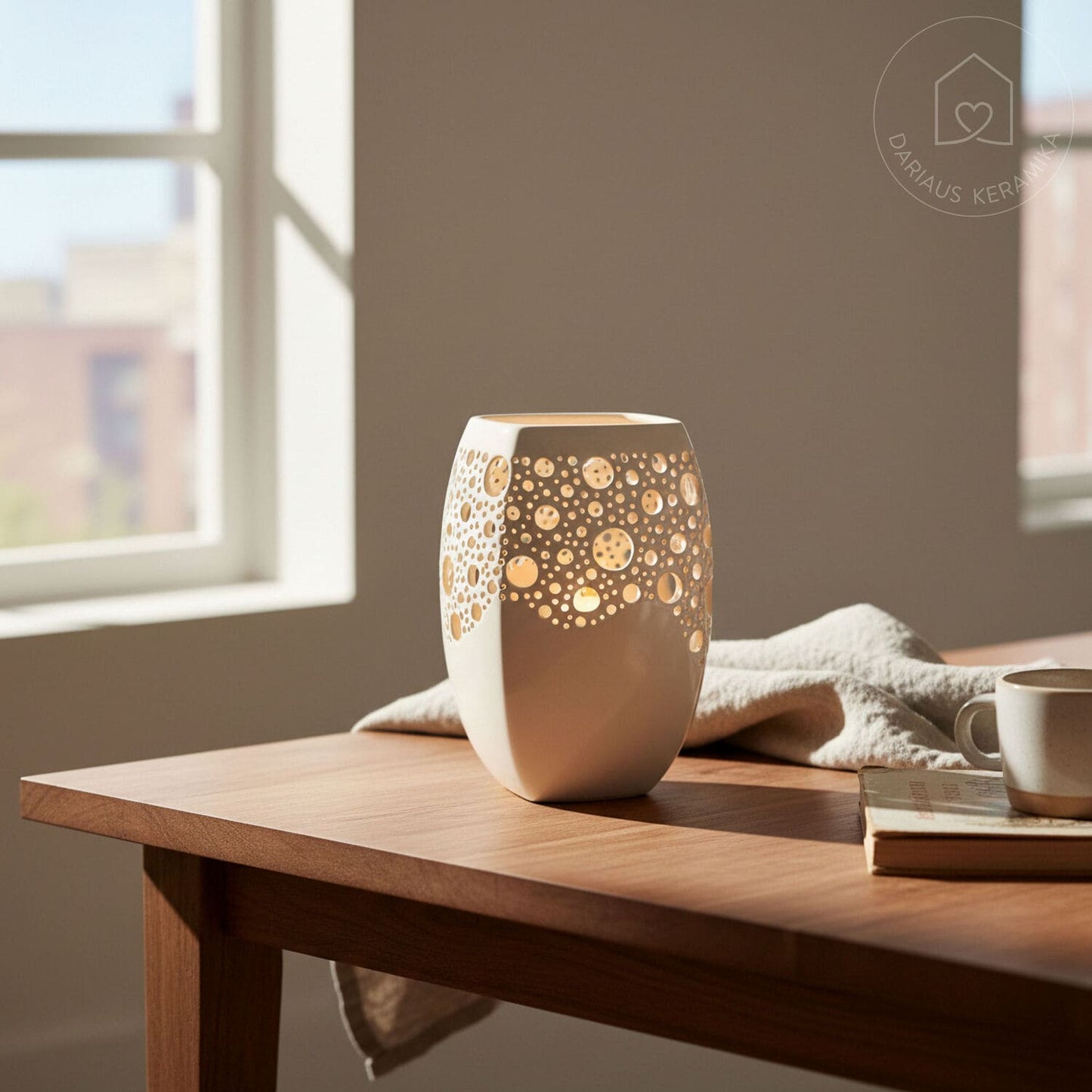 Keraminė vaza-žvakidė su ažūriniu raštu - rankų darbo keramika - Dariaus Keramika