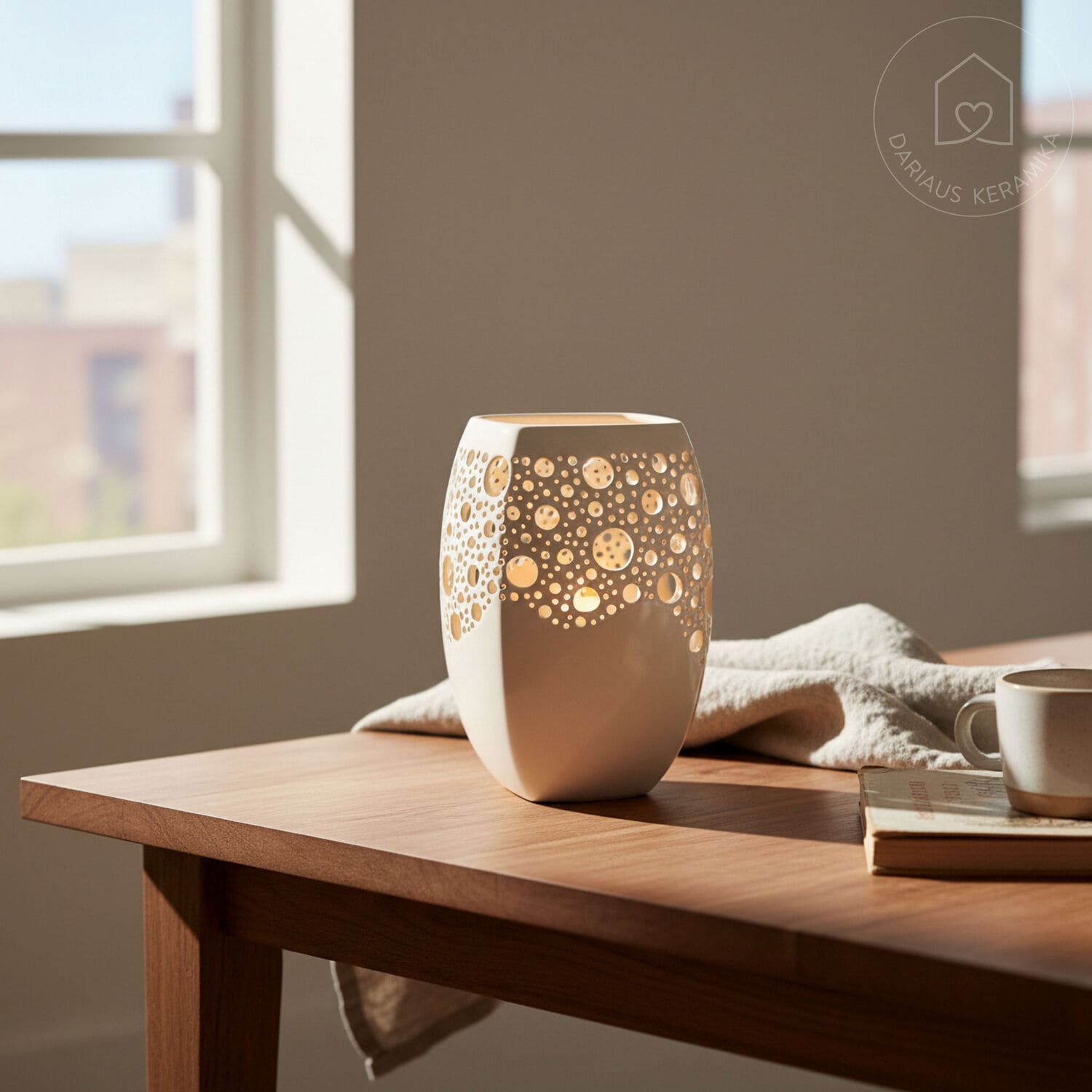 Ažūrinė keraminė vaza - žvakidė su pjaustytu raštu - Dariaus keramika