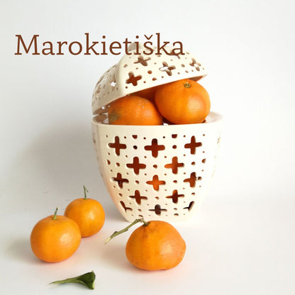 Ažūrinė keraminė vaisinė su dangteliu (įvairių raštų) - Dariaus keramika