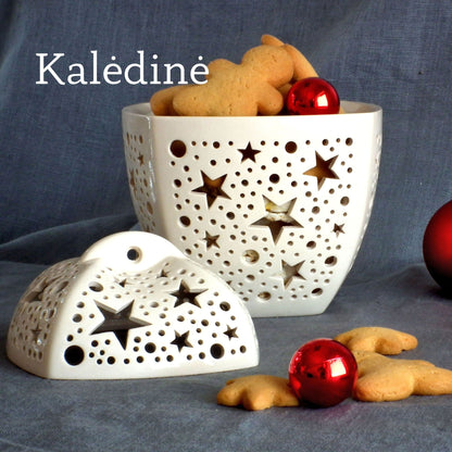 Ažūrinė keraminė vaisinė su dangteliu (įvairių raštų) - Dariaus keramika