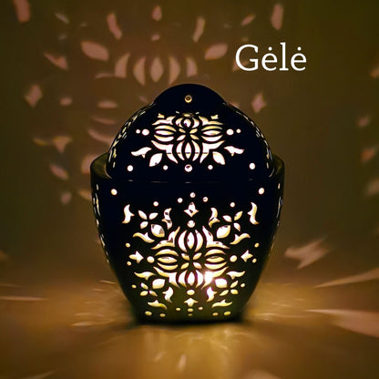 Rankų darbo ažūrinė keraminė žvakidė su dangteliu ir dubenėliu, įvairių raštų ir spalvų – Dariaus keramika