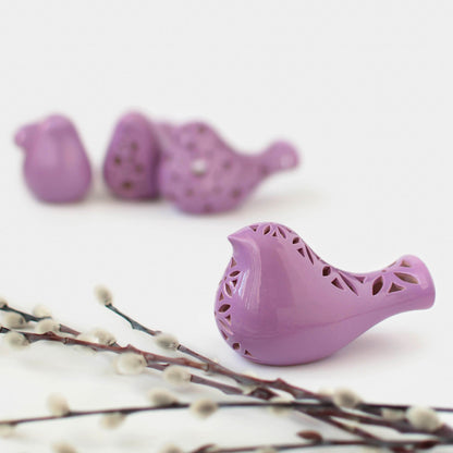 Purple Bird Figurine for Wedding Table Centerpiece, Ceramic Cake Topper, Pottery Anniversary Gift, Spring Dinner Table Decor